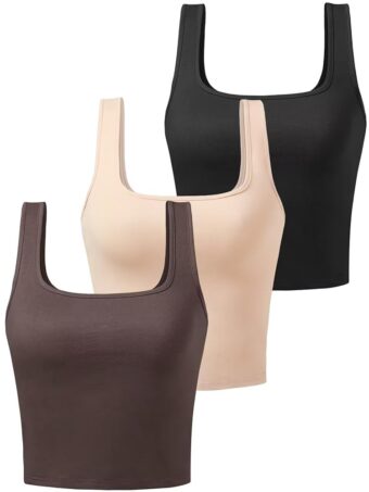 Sports Crop Tank Tops for Women Cropped Workout Tops Racerback Running Yoga Tanks Cotton Sleeveless Gym Shirts 3 Pack