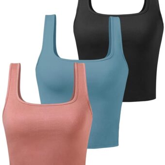 Sports Crop Tank Tops for Women Cropped Workout Tops Racerback Running Yoga Tanks Cotton Sleeveless Gym Shirts 3 Pack