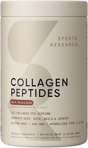 Sports Research Collagen Peptides - Hydrolyzed Type 1 & 3 Collagen Powder Protein Supplement for Healthy Skin, Nails, & Joints - Easy Mixing Vital Nutrients & Proteins, Collagen...