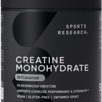 Sports Research Creatine Monohydrate - Gain Lean Muscle, Improve Performance and Strength and Support Workout Recovery - 5 g Micronized Creatine - 10.58 oz