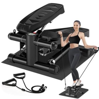 Steppers for Exercise at Home, Adjustable Pedal Height Stair Steppers with Resistance Bands for Home Fitness, Mini Steppers with 330LBS Loading Bearing Exercise Equipment(with...