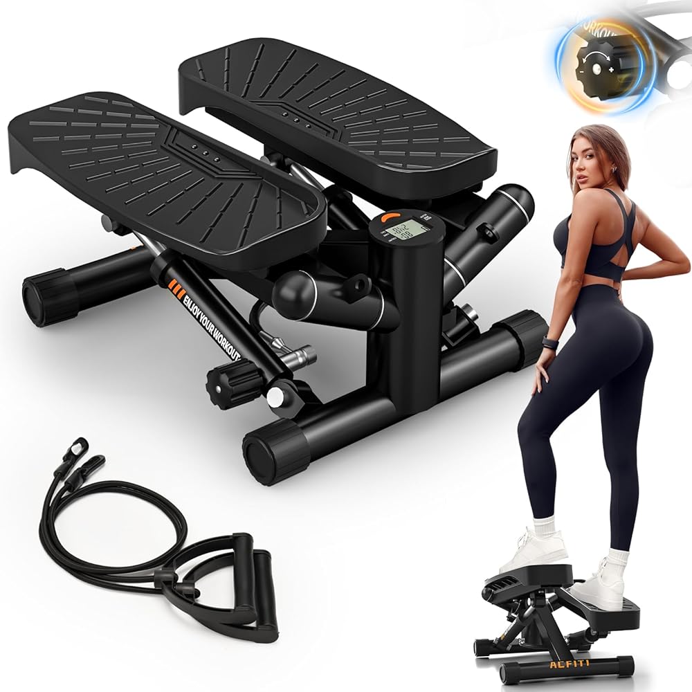 Steppers for Exercise at Home,Adjustable Resistance Stair Stepper with Resistance Bands,Mini Stepper with 350lbs Loading Capacity,Twist Stepper Portable Exercise Equipment for...