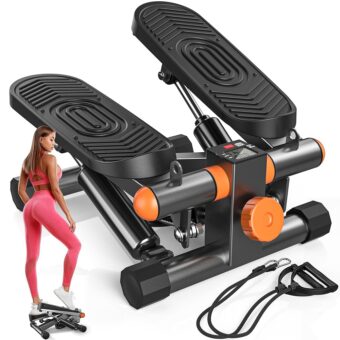 Steppers for Exercise at Home, Mini Stepper with Resistance Bands, Super Quiet Fitness Stair Stepper with 350LBS Loading Capacity - 2024 Upgrade Version