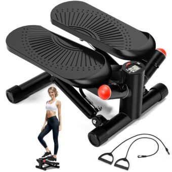 Steppers for Exercise at Home, Stair Stepper with Resistance Bands, Air-Powered Mini Stepper with 350lbs Loading Capacity,Twist Stepper Portable Exercise Equipment for Full Body...