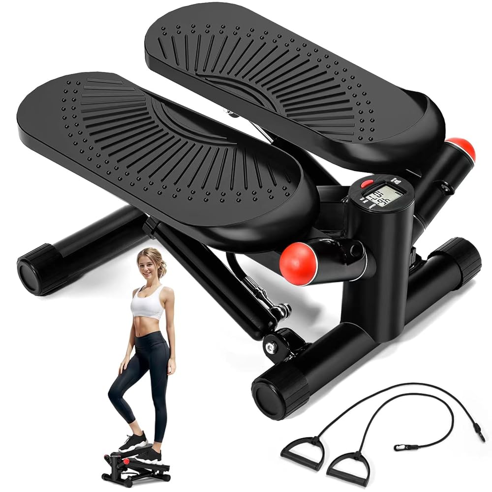 Steppers for Exercise at Home, Stair Stepper with Resistance Bands, Air-Powered Mini Stepper with 350lbs Loading Capacity,Twist Stepper Portable Exercise Equipment for Full Body...