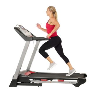 Sunny Health & Fitness Compact & Foldable Treadmill, Non-Slip Surface, Optional Dual Mode Walking/Running, Non-Electric Fixed Incline, Digital Monitor, Smart Bluetooth...