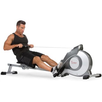 Sunny Health & Fitness Flip & Foldable Rowing Machine for Home w/Extended Slide Rail, Full-Body Workout, Low-Impact, Optional Extra Long Rail, Quiet Rail Cover, Water Motion and...