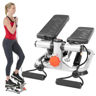 Sunny Health & Fitness Total Body 2-in-1 Stepper Machine, Total Body Workout, Adjustable Hydraulic, Resistance Bands, Non-Slip Pedals w Optional Free SunnyFit App Enhanced...