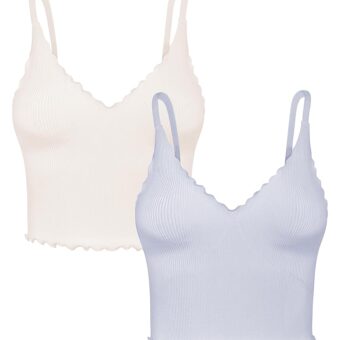 Sunzel Tank Top for Women, V Neck Seamless Ribbed Crop Camisole with Ruffles