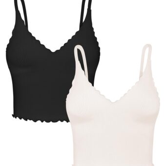 Sunzel Tank Top for Women, V Neck Seamless Ribbed Crop Camisole with Ruffles