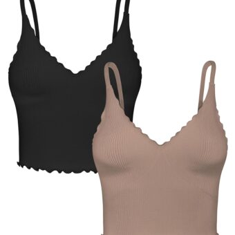 Sunzel Tank Top for Women, V Neck Seamless Ribbed Crop Camisole with Ruffles