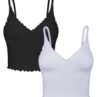 Sunzel Tank Top for Women, V Neck Seamless Ribbed Crop Camisole with Ruffles