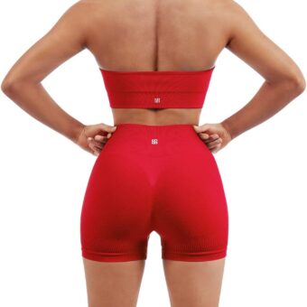 SUUKSESS Women Seamless Ribbed Workout Set Backless Sports Bra Booty Biker Short