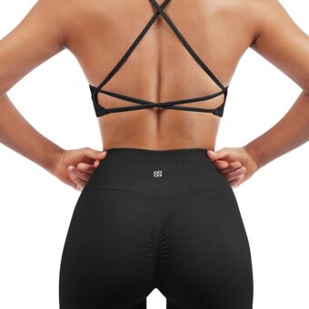 SUUKSESS Women Seamless Workout Sets Strappy Sports Bra High Waist Booty Shorts Outfits