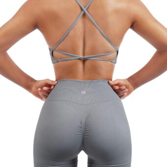 SUUKSESS Women Seamless Workout Sets Strappy Sports Bra High Waist Booty Shorts Outfits