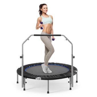 Sweetcrispy 40"/48" Foldable Mini Trampoline for Adults, Exercise Trampoline for Adults with Adjustable Bar, Indoor Outdoor Trampoline, Fitness Trampoline Max Load 330lbs