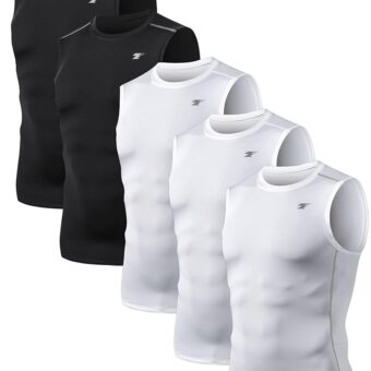 TELALEO 5 Pack Men's Athletic Compression Shirts Sleeveless Workout Tank Top Sports Base Layer Running Basketball