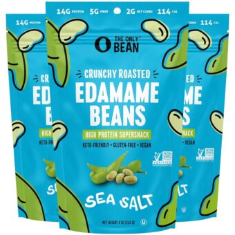 The Only Bean - Crunchy Roasted Edamame Beans (Sea Salt) - Keto Snacks (2g Net) - High Protein Healthy Snacks (14g Protein) - Low Carb & Calorie, Gluten-Free Snack, Vegan Food -...