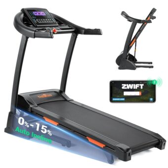 THERUN Incline Treadmill, Treadmill for Running and Walking, 300 lbs Weight Capacity Folding Treadmill with 0-15% Auto Incline, Wide Belt, 3.5HP, App, Heart Rate, Black