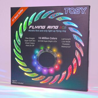 TOSY Flying Ring - 16 Million Color RGB or 12 LEDs, Super Bright, Lost Mode, Auto Light Up, Safe & Soft, Waterproof, Lightweight frisbee, Birthday, Camping, Valentine, Easter...