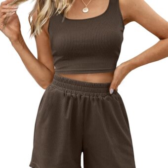 Trendy Queen Spring Clothes Two Piece Summer Outfits 2 Piece Sets 2025 Sleeveless Matching Lounge Crop Top High Waisted Short