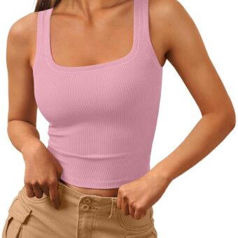 Trendy Queen Womens Square Neck Tank Tops Workout Cropped Ribbed Summer Camisole Sleeveless Tops