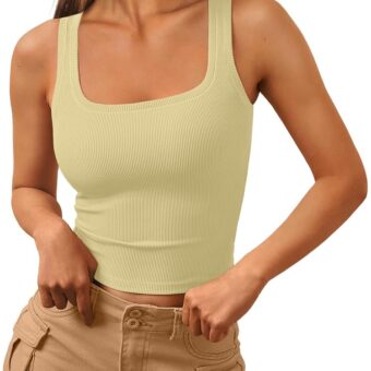 Trendy Queen Womens Square Neck Tank Tops Workout Cropped Ribbed Summer Camisole Sleeveless Tops