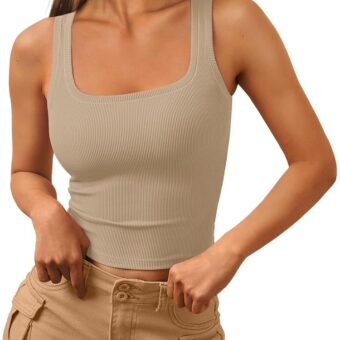 Trendy Queen Womens Square Neck Tank Tops Workout Cropped Ribbed Summer Camisole Sleeveless Tops