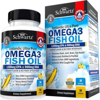Triple Strength Omega 3 Fish Oil Supplement - 2250mg EPA DHA Omega 3 Fatty Acids from Wild Caught Fish, Supports Joint, Eyes, Brain Health - Burpless Lemon Flavor, Gluten Free,...