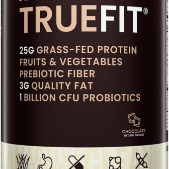 TrueFit Gut Healthy Protein Powder, Grass-Fed Whey Meal Replacement Shake with Prebiotics, Probiotics, & Organic Superfoods, Keto Friendly, Gluten Free