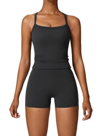 Two Piece Workout Sets For Women Tank Top Matching High Waist Booty Lifting Shorts Gym Yoga Active Wear Outfits