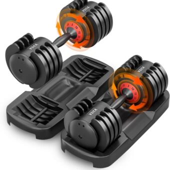 VEICK 25/55 lbs Adjustable Dumbbell, Fast Adjust Weight Dumbbell with Anti-Slip Turning Handle for Men Women, Dumbbell with Tray for Home Gym Full Body Workout Fitness