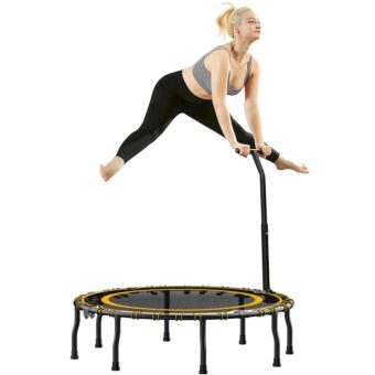 Vimexciter 40" Foldable Mini Fitness Trampoline with Adjustable Foam Handle, Exercise Rebounder for Adults Kids Indoor/Garden Exercise, Max Load 330lbs, Blue