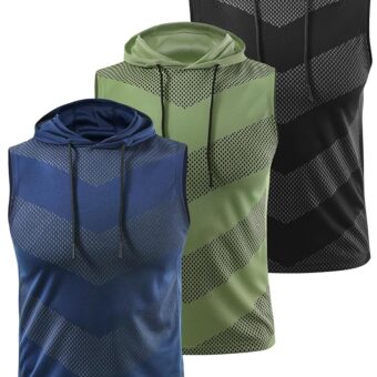 Vislivin 3 Pack Men's Workout Hooded Tank Tops Athletic Muscle Tank with Hoods Sleeveless Running Shirts