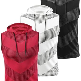 Vislivin 3 Pack Men's Workout Hooded Tank Tops Athletic Muscle Tank with Hoods Sleeveless Running Shirts