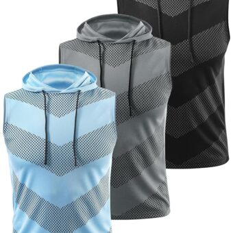 Vislivin 3 Pack Men's Workout Hooded Tank Tops Athletic Muscle Tank with Hoods Sleeveless Running Shirts