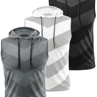 Vislivin 3 Pack Men's Workout Hooded Tank Tops Athletic Muscle Tank with Hoods Sleeveless Running Shirts