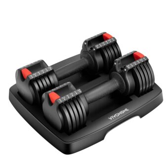 VIVOHOME 2.5 lbs to 15 lbs Adjustable Weights Dumbbells Set of 2 with Anti-Slip Handle and Tray Multiweight Options Workout Equipment for Men Women Home Gym Office Black