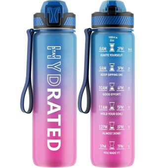 Water Bottle with Straw, 32oz Motivational Water Bottles with Time Marker to Drink, Tritan BPA Free, 1L Sports Water Bottle with Carry Strap LeakProof for Women Gym Fitness...