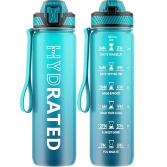 Water Bottle with Straw, 32oz Motivational Water Bottles with Time Marker to Drink, Tritan BPA Free, 1L Sports Water Bottle with Carry Strap LeakProof for Women Gym Fitness...