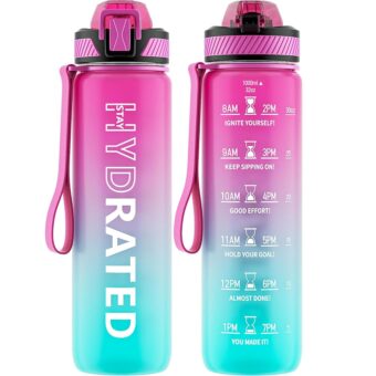 Water Bottle with Straw, 32oz Motivational Water Bottles with Time Marker to Drink, Tritan BPA Free, 1L Sports Water Bottle with Carry Strap LeakProof for Women Gym Fitness...