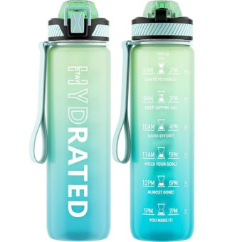 Water Bottle with Straw, 32oz Motivational Water Bottles with Time Marker to Drink, Tritan BPA Free, 1L Sports Water Bottle with Carry Strap LeakProof for Women Gym Fitness...
