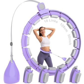 Weighted Hoop for Adult Weight Loss - 50" Plus Size Silent Smart Waist Fitness Circle with Ball - Abs Exercise Equipment for Home Purple