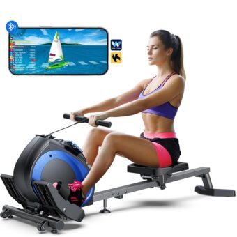 WELLFIT Rowing Machine, Magnetic Rower Machine for Home, Compact Upright Storage Rower for Small Space, 8 Levels Adjustable Resistance, 300lbs Weight Capacity, Works with Kinomap