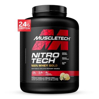 Whey Protein Powder , MuscleTech Nitro-Tech Whey Gold Protein Powder , Whey Protein Isolate Smoothie Mix , Protein Powder for Women & Men , Vanilla Protein Powder, 5 lbs (69...