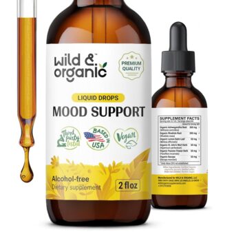 Wild & Organic Mood Support Drops - Good Mood Supplements w/Ashwagandha Root & Rhodiola Rosea - Natural Liquid Drops for Positive Energy - Calm and Relax Supplements for Women...