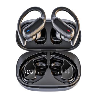 Wireless Earbuds Bluetooth Headphones, Bluetooth 5.3 Stereo over Ear Buds,Noise Cancelling Mic, IPX7 Waterproof Headset for Workout/Running Black