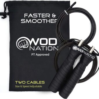 WOD Nation Attack Speed Jump Rope : Adjustable Jumping Ropes : Unique Two Cable Skipping Workout System : One Thick and One Light 11 Foot Cable : Perfect for Double Unders : Men...