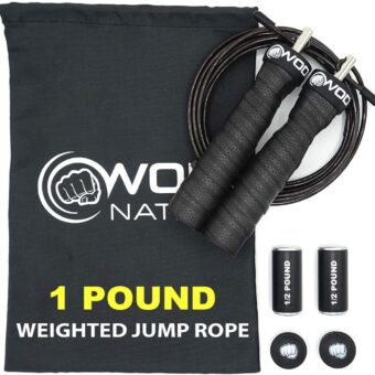 WOD Nation Weighted Jump Rope for Women & Men - 1 Pound (1LB) Adjustable Heavy Speed Jump Rope Handles with Removable Weights 4Crossfit, Cross Training, Boxing.