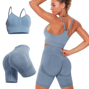 Workout Sets for Women 2 Piece Strappy Sports Bra High Waist Booty Biker Shorts Exercise Gym Yoga Outfits